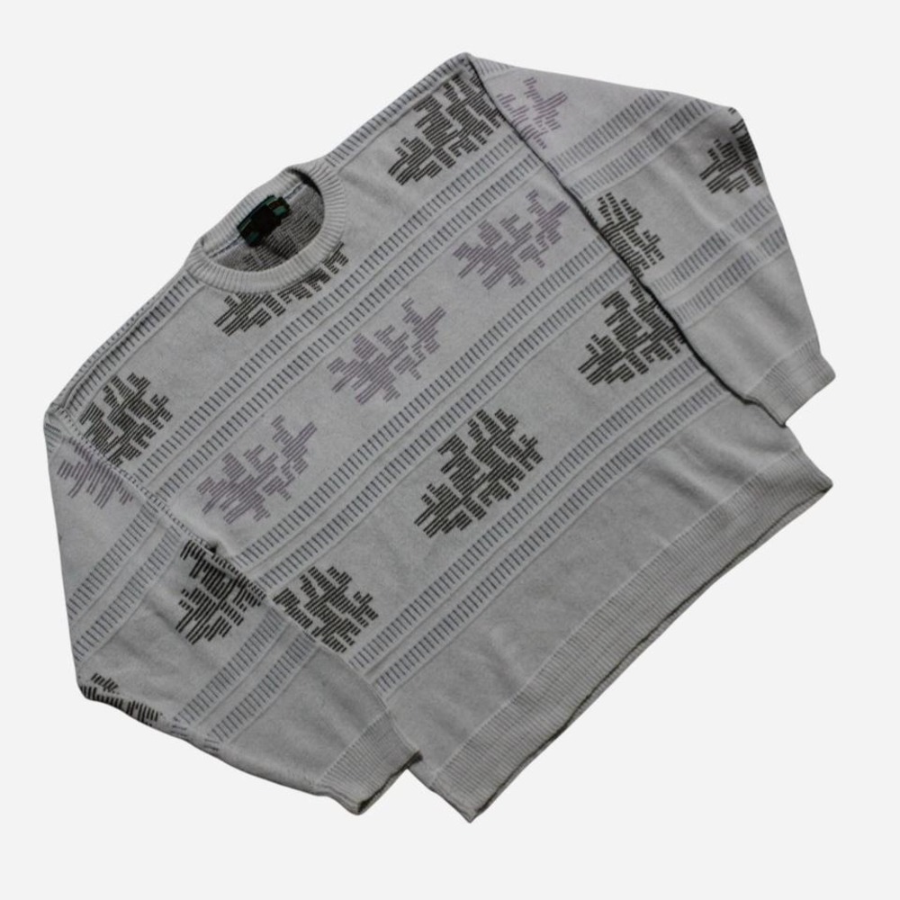 Mens Vintage 90s Grandpa Core Boxy Fit Geometric Pattern Cotton Sweater